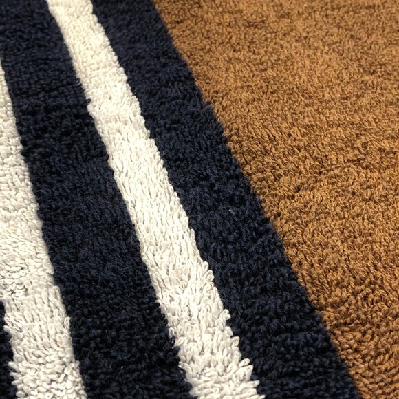 Vintage 70s FIELDCREST Set of 2 Hand Towel 16" x 25": Brown Navy White Stripes - Picture 6 of 10